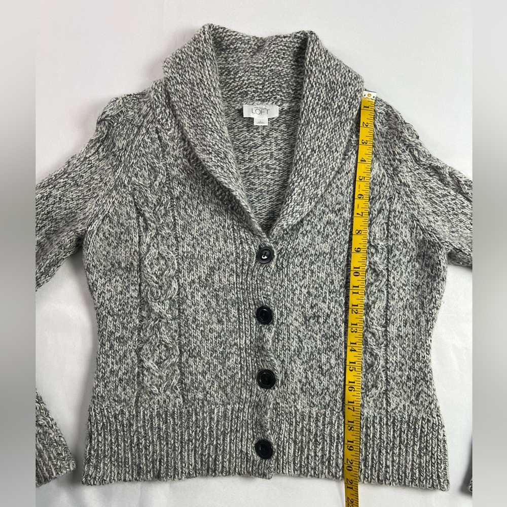 Loft Wool Blend Gray Marble Shawl Collar Cardigan Fall Winter Office - Picture 9 of 12